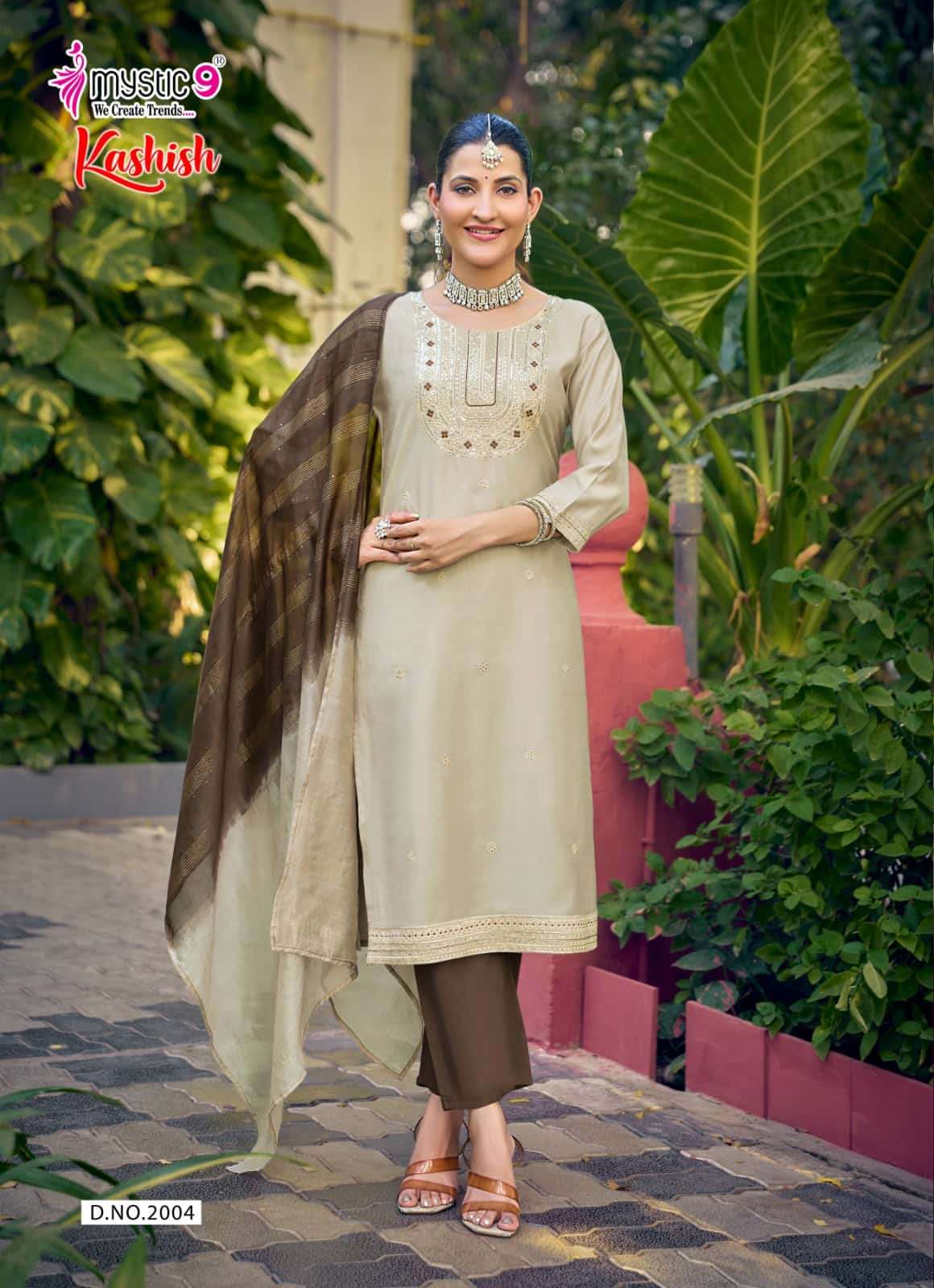 Mystic 9 Kashish Vol 2 Embroidered Kurti Pant Dupatta Set - Amrah Wholesale