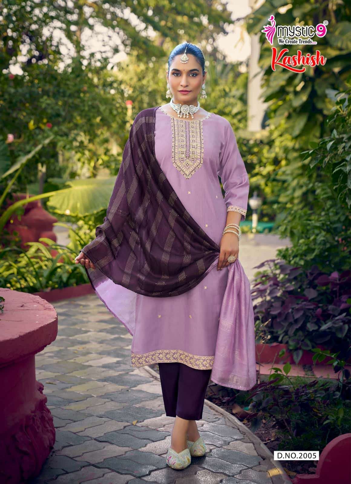 Mystic 9 Kashish Vol 2 Embroidered Kurti Pant Dupatta Set - Amrah Wholesale