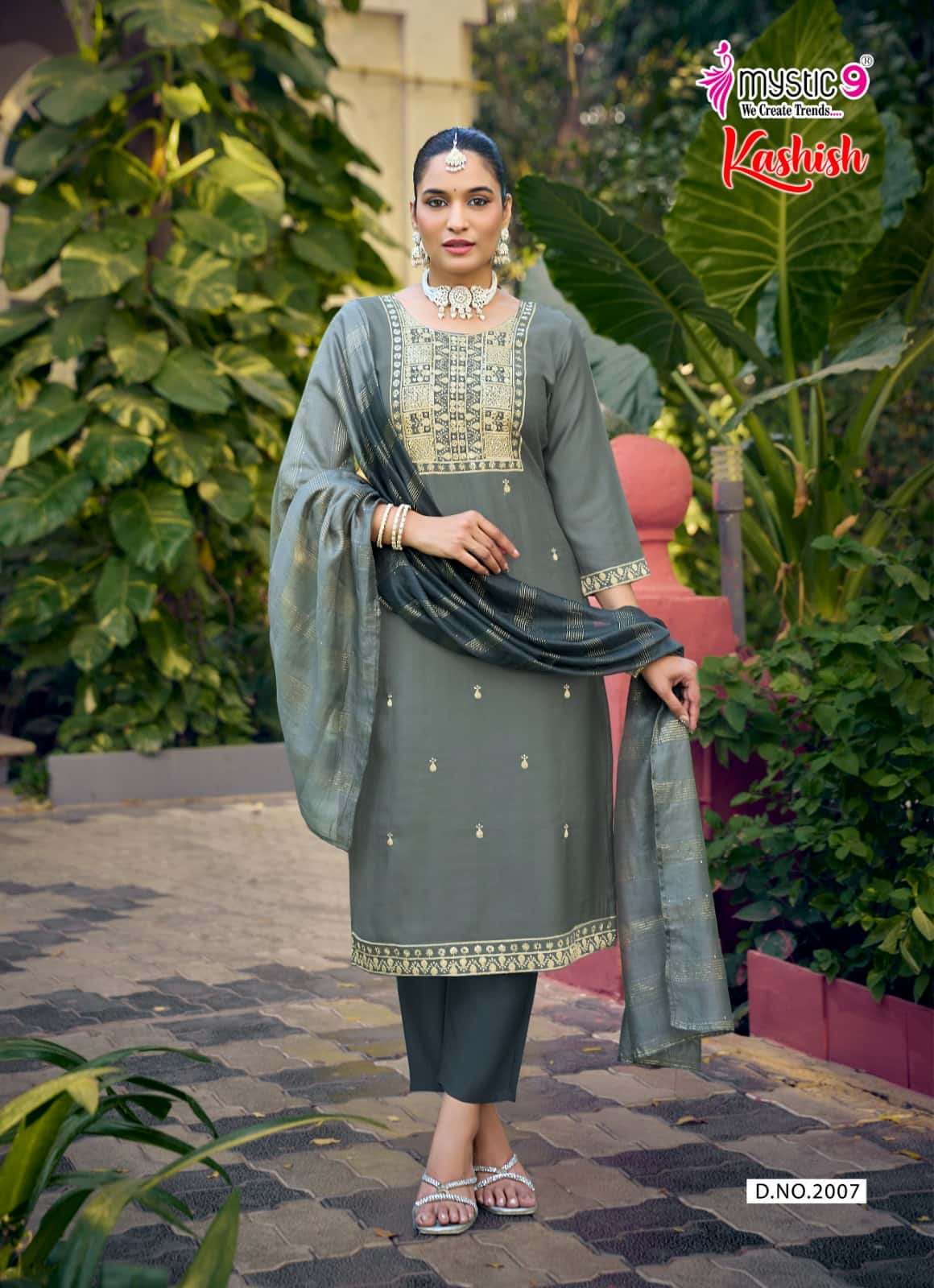 Mystic 9 Kashish Vol 2 Embroidered Kurti Pant Dupatta Set - Amrah Wholesale