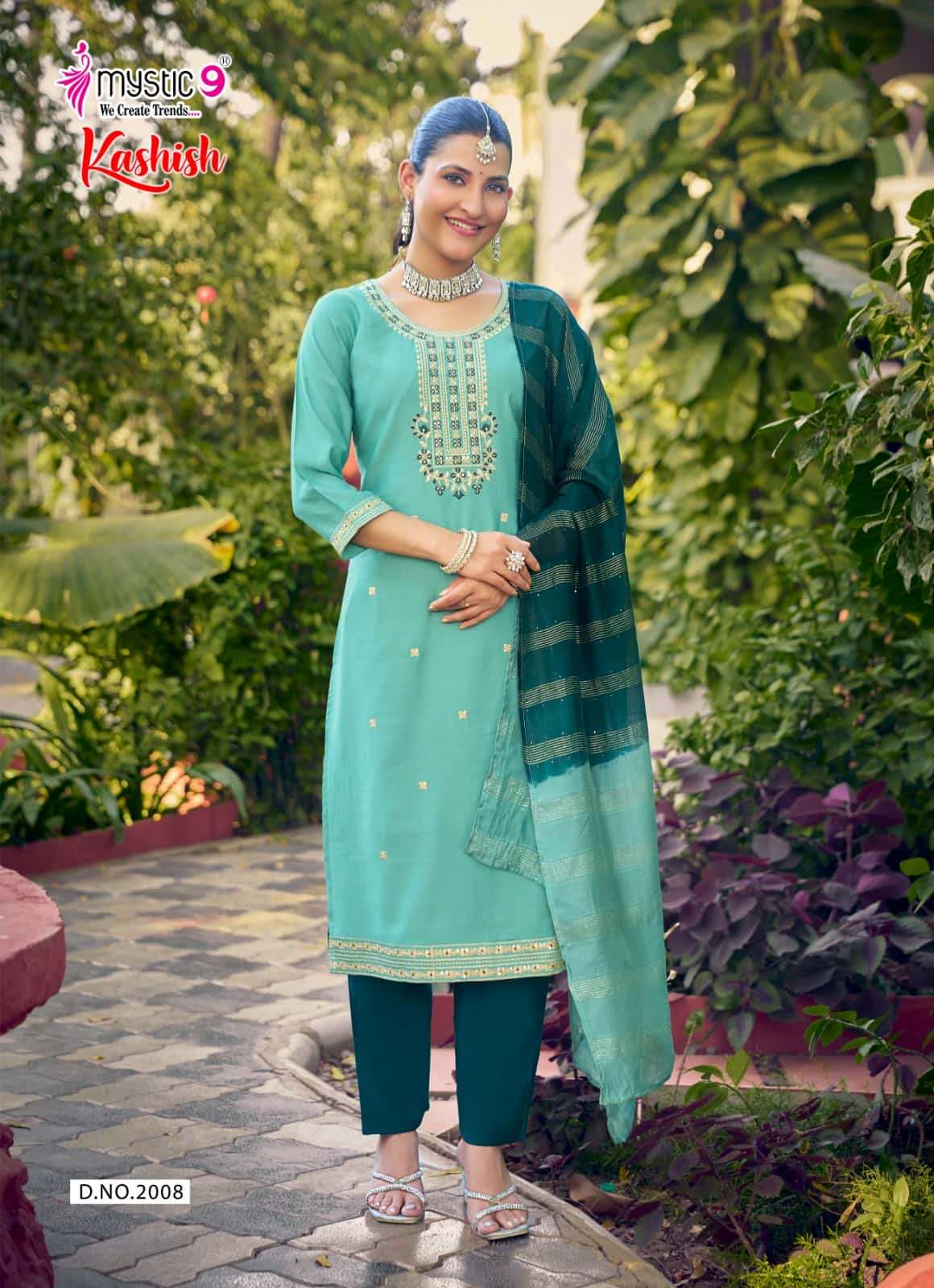 Mystic 9 Kashish Vol 2 Embroidered Kurti Pant Dupatta Set - Amrah Wholesale