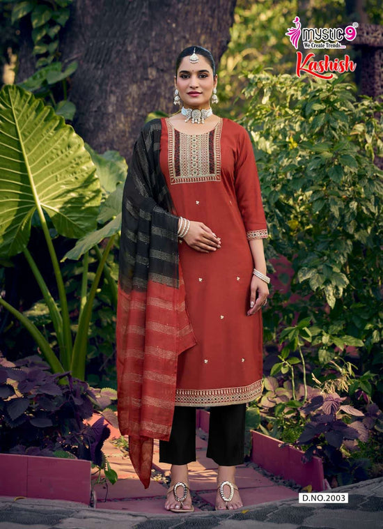 Mystic 9 Kashish Vol 2 Embroidered Kurti Pant Dupatta Set - Amrah Wholesale