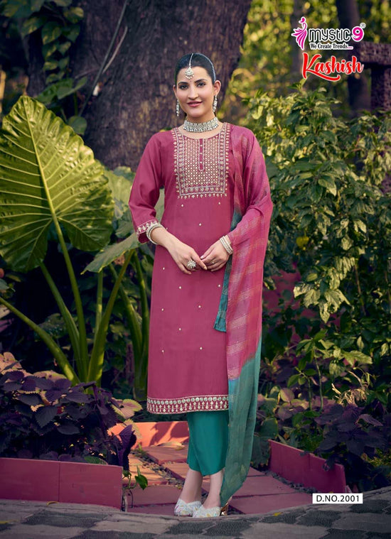 Mystic 9 Kashish Vol 2 Embroidered Kurti Pant Dupatta Set - Amrah Wholesale