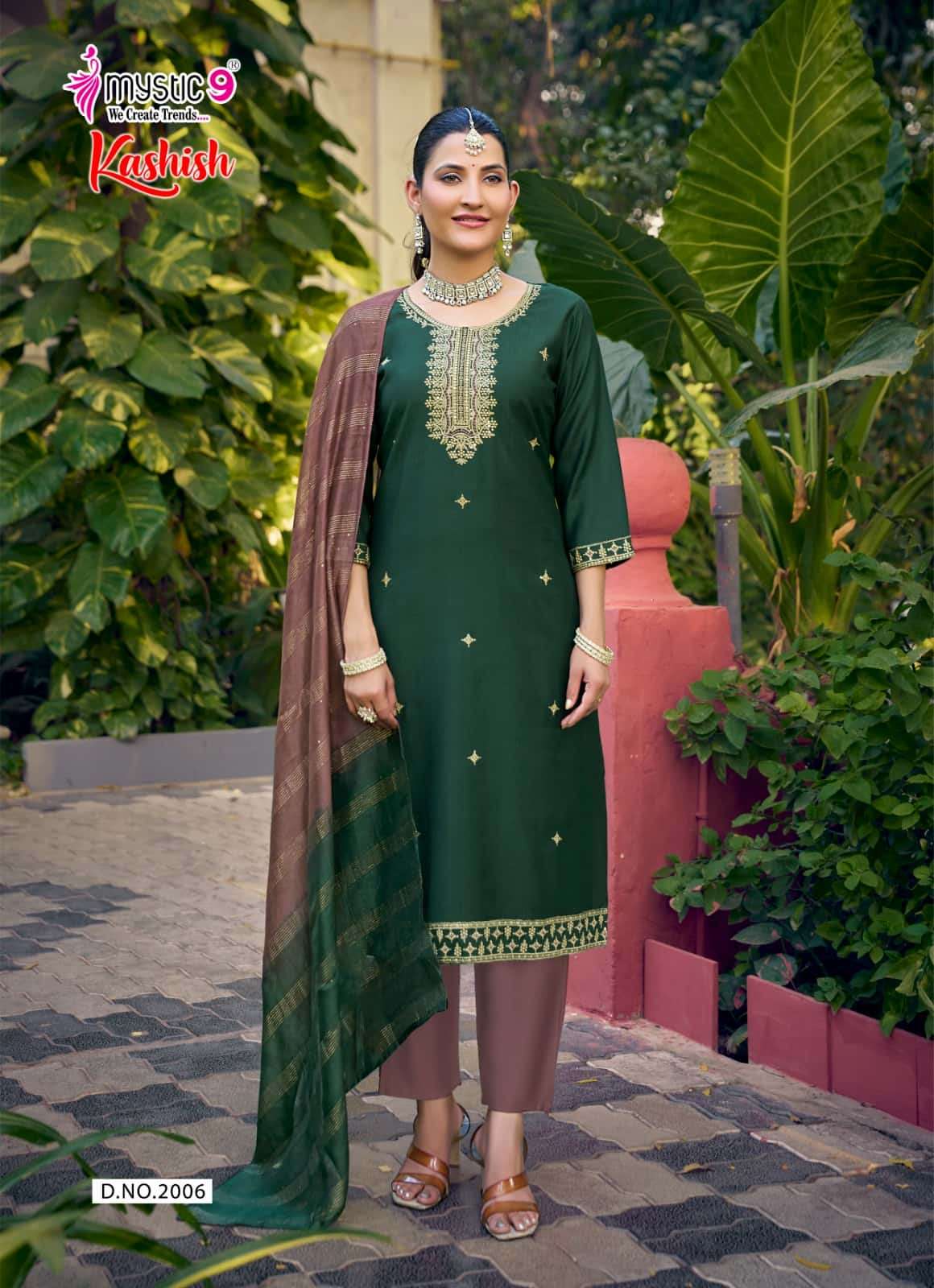 Mystic 9 Kashish Vol 2 Embroidered Kurti Pant Dupatta Set - Amrah Wholesale