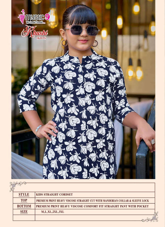 Mystic 9 Khushi Kids Vol 5 Heavy Viscose Printed Kids Wear Co Ord Set
