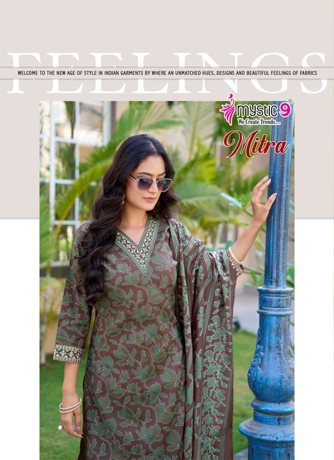 Mystic 9 Mitra Vol 1 Kurti Pant Dupatta Set Wholesale Surat India