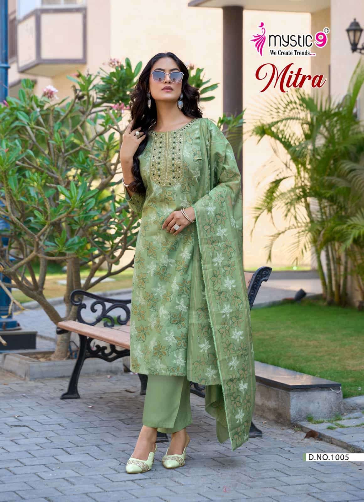 Mystic 9 Mitra Vol 1 Kurti Pant Dupatta Set Wholesale Surat India