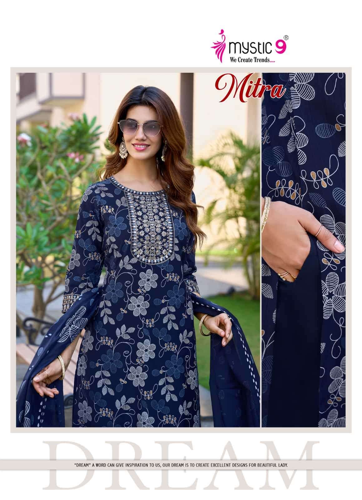 Mystic 9 Mitra Vol 1 Kurti Pant Dupatta Set Wholesale Surat India