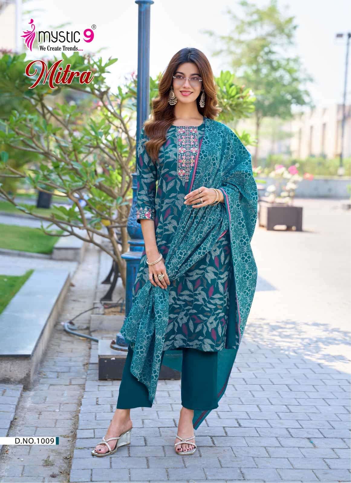 Mystic 9 Mitra Vol 1 Kurti Pant Dupatta Set Wholesale Surat India