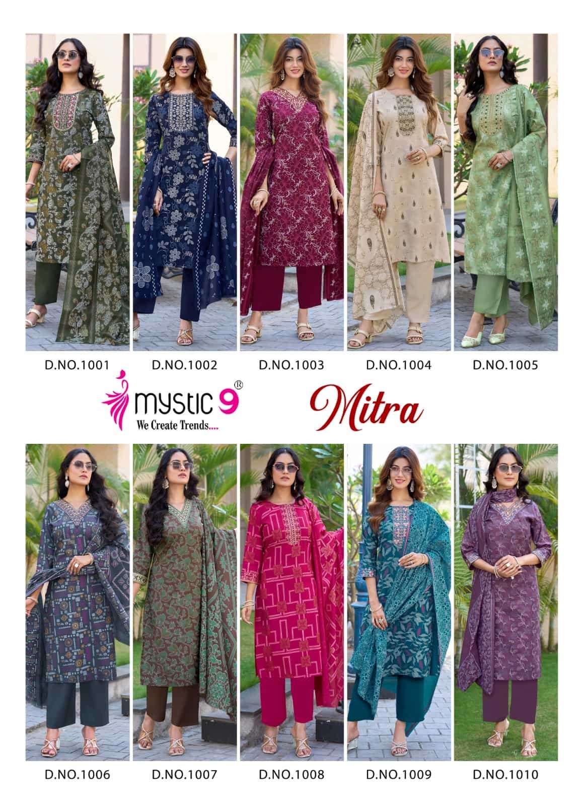 Mystic 9 Mitra Vol 1 Kurti Pant Dupatta Set Wholesale Surat India