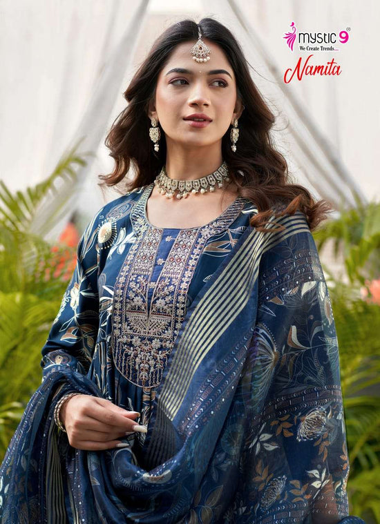 Mystic 9 Namita Vol 1 Muslin Foil Print Kurti Pant Dupatta Set