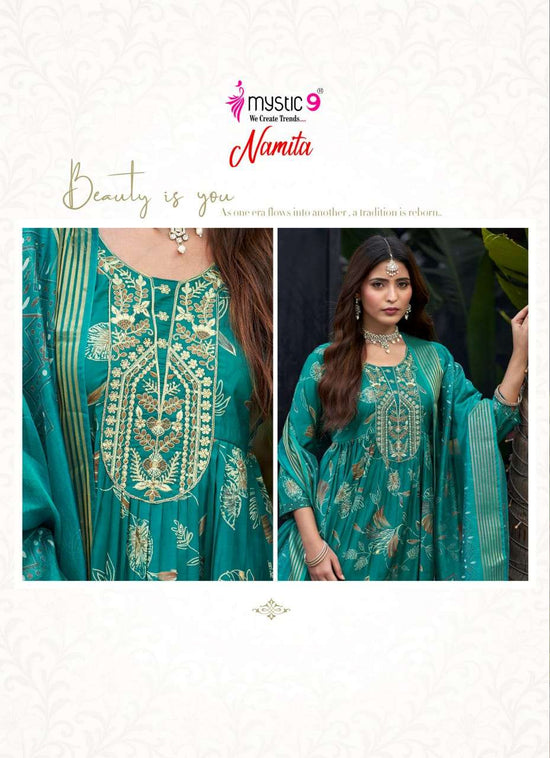 Mystic 9 Namita Vol 1 Muslin Foil Print Kurti Pant Dupatta Set