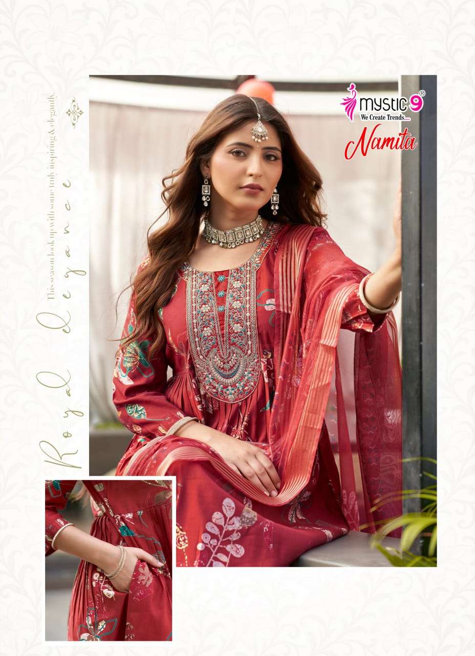 Mystic 9 Namita Vol 1 Muslin Foil Print Kurti Pant Dupatta Set