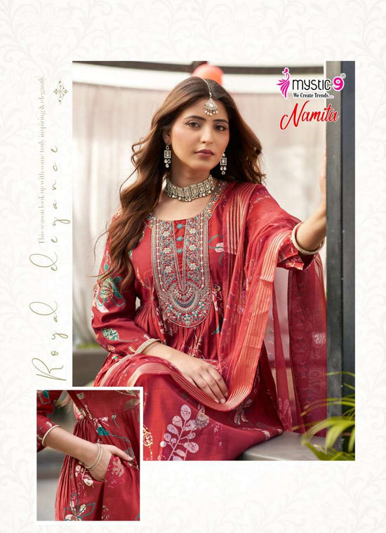 Mystic 9 Namita Vol 1 Muslin Foil Print Kurti Pant Dupatta Set