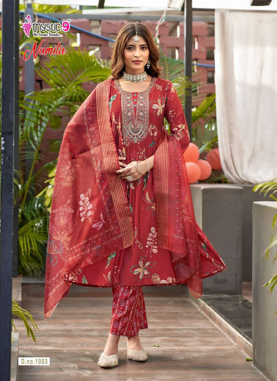 Mystic 9 Namita Vol 1 Muslin Foil Print Kurti Pant Dupatta Set
