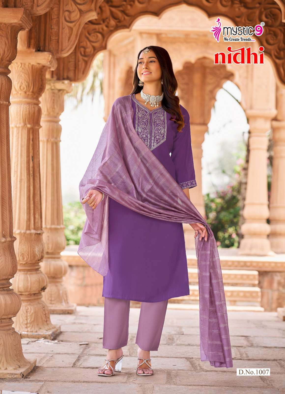 Mystic 9 Nidhi Vol 1 Roman Silk Kurti Pant Dupatta Set - Amrah Wholesale