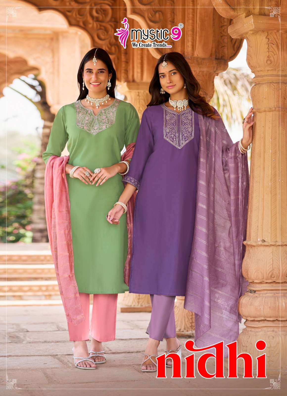 Mystic 9 Nidhi Vol 1 Roman Silk Kurti Pant Dupatta Set - Amrah Wholesale