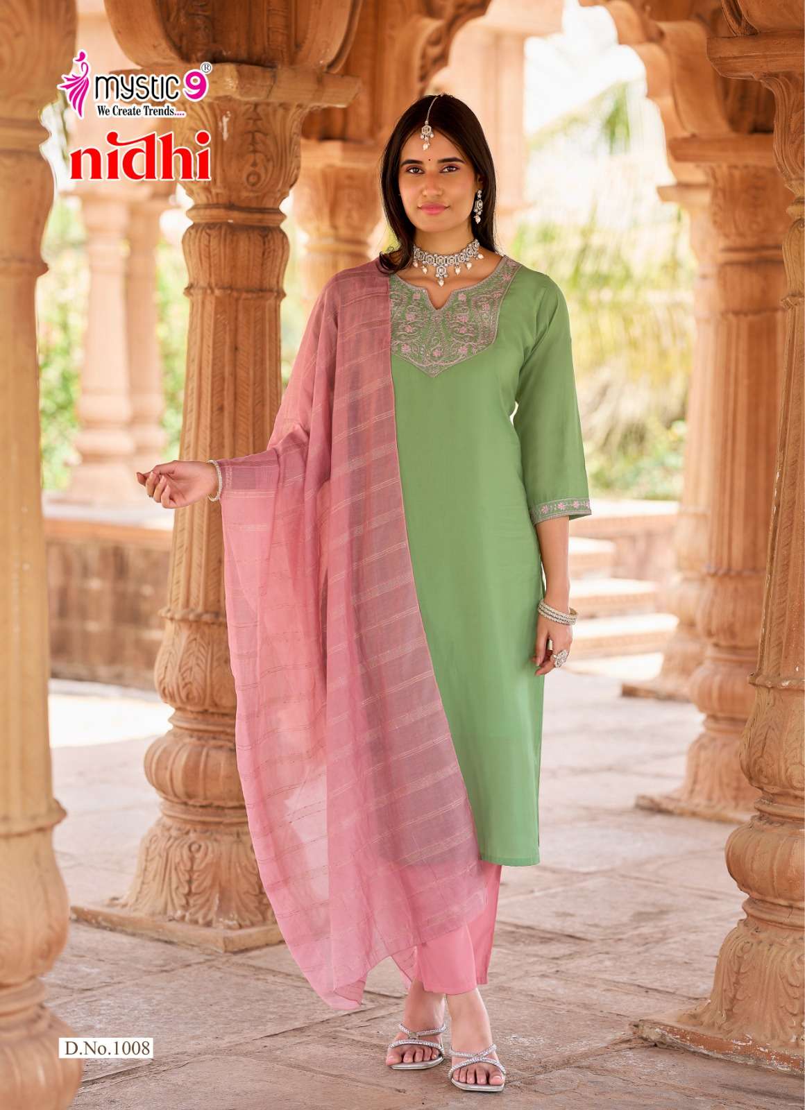 Mystic 9 Nidhi Vol 1 Roman Silk Kurti Pant Dupatta Set - Amrah Wholesale
