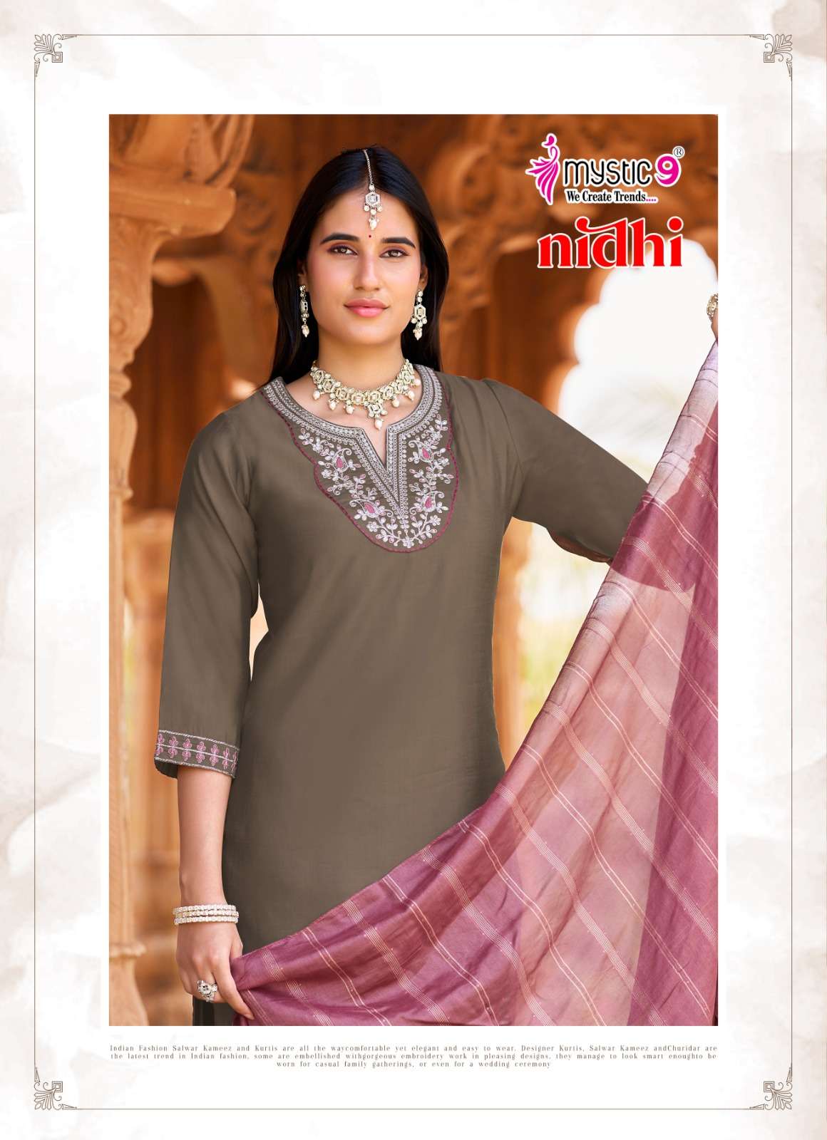 Mystic 9 Nidhi Vol 1 Roman Silk Kurti Pant Dupatta Set - Amrah Wholesale
