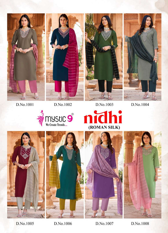 Mystic 9 Nidhi Vol 1 Roman Silk Kurti Pant Dupatta Set - Amrah Wholesale