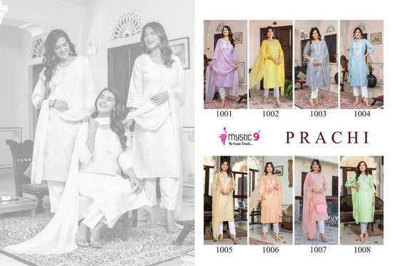 Mystic 9 Prachi Vol 1 Embroidered Kurti Pant Dupatta Set