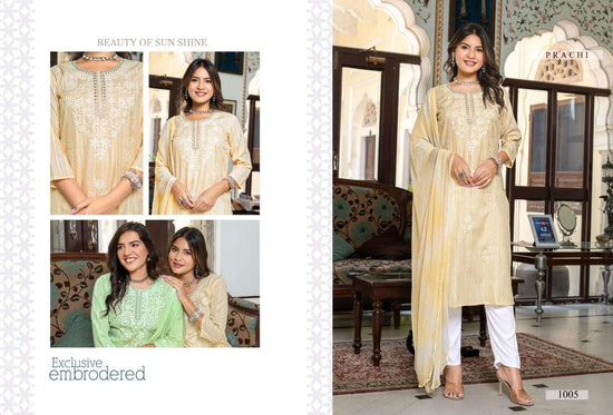 Mystic 9 Prachi Vol 1 Embroidered Kurti Pant Dupatta Set