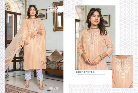 Mystic 9 Prachi Vol 1 Embroidered Kurti Pant Dupatta Set