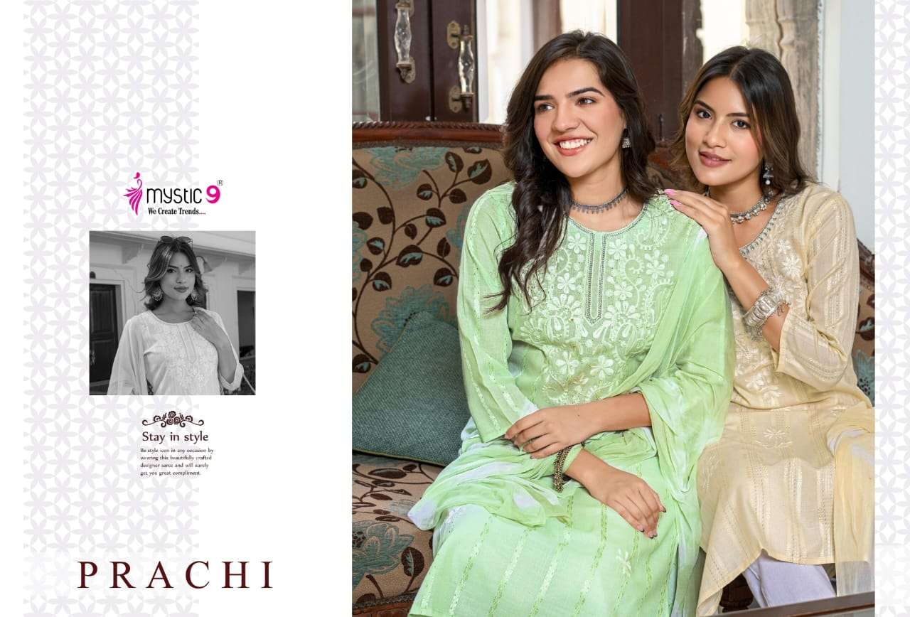 Mystic 9 Prachi Vol 1 Embroidered Kurti Pant Dupatta Set
