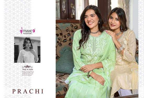 Mystic 9 Prachi Vol 1 Embroidered Kurti Pant Dupatta Set