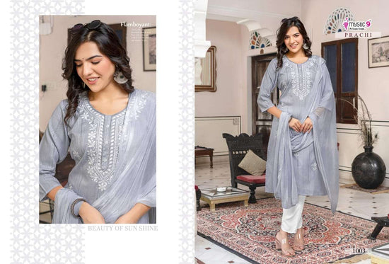 Mystic 9 Prachi Vol 1 Embroidered Kurti Pant Dupatta Set