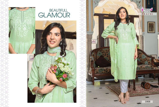 Mystic 9 Prachi Vol 1 Embroidered Kurti Pant Dupatta Set