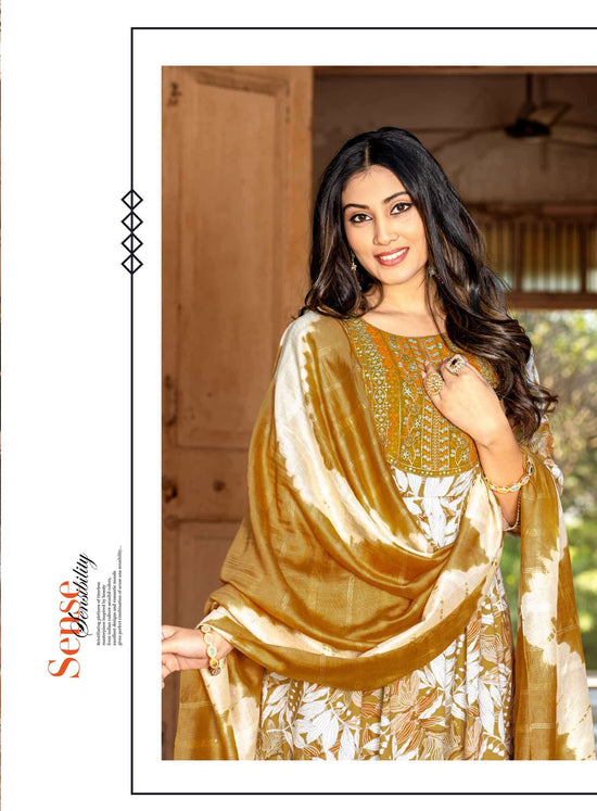 Mystic 9 Pushpa Vol 13 Rayon Capsule Foil Print Kurti Pant Dupatta Set Collection