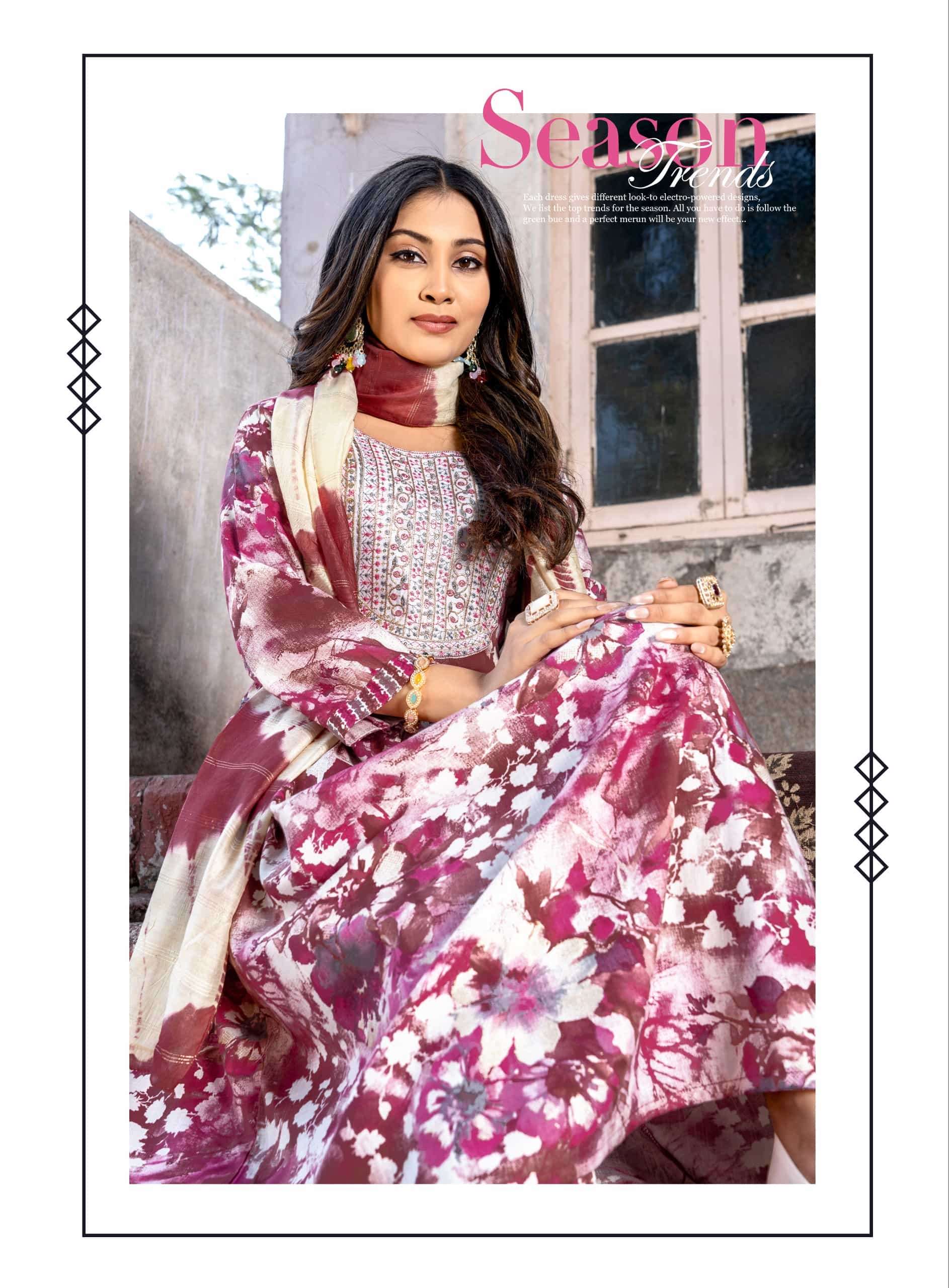 Mystic 9 Pushpa Vol 13 Rayon Capsule Foil Print Kurti Pant Dupatta Set Collection