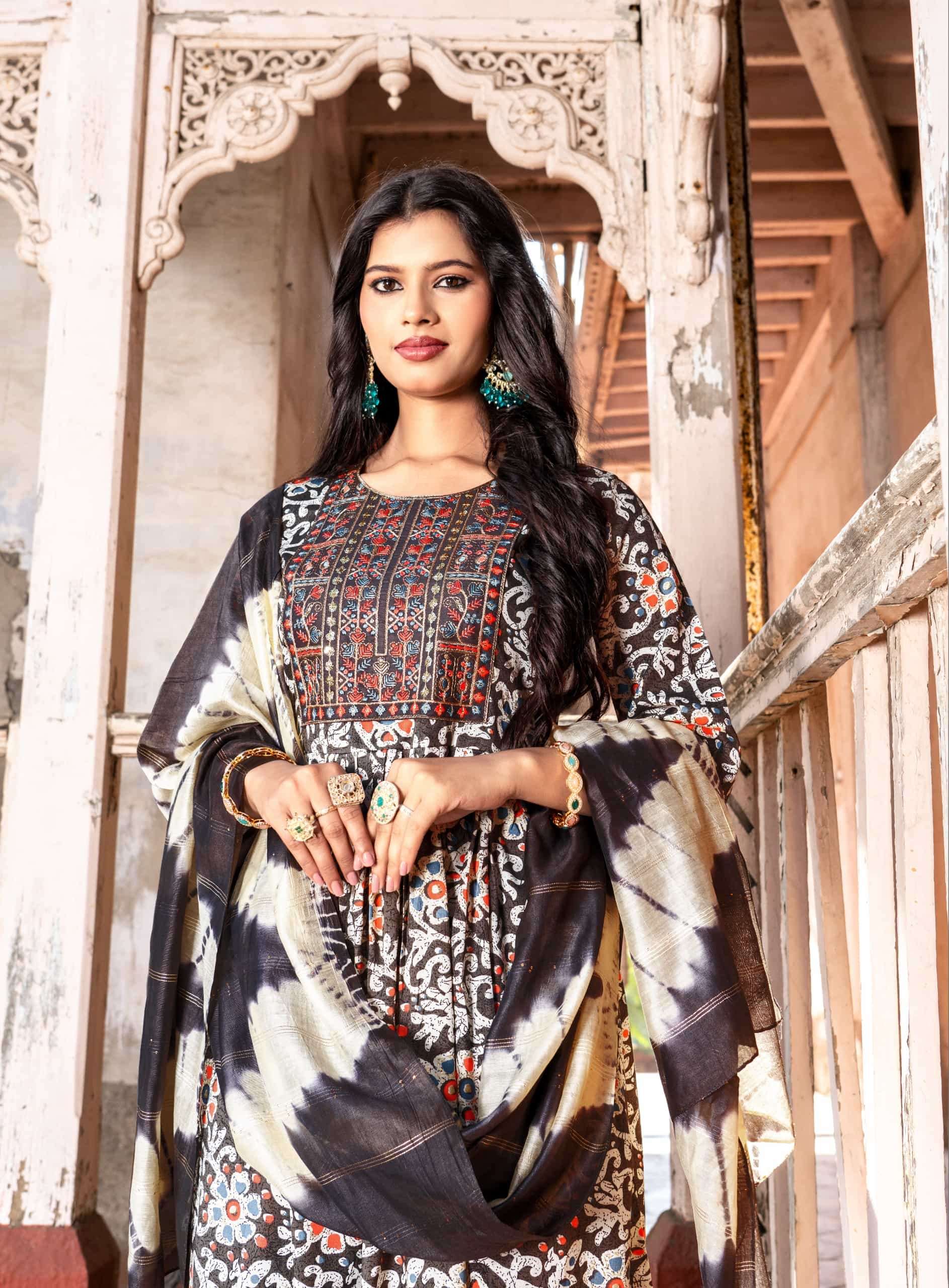 Mystic 9 Pushpa Vol 13 Rayon Capsule Foil Print Kurti Pant Dupatta Set Collection
