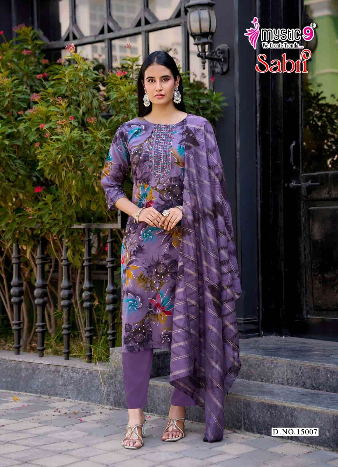 Mystic 9 Sabri Vol 15 Rayon Foil Print Kurti Pant Dupatta Set