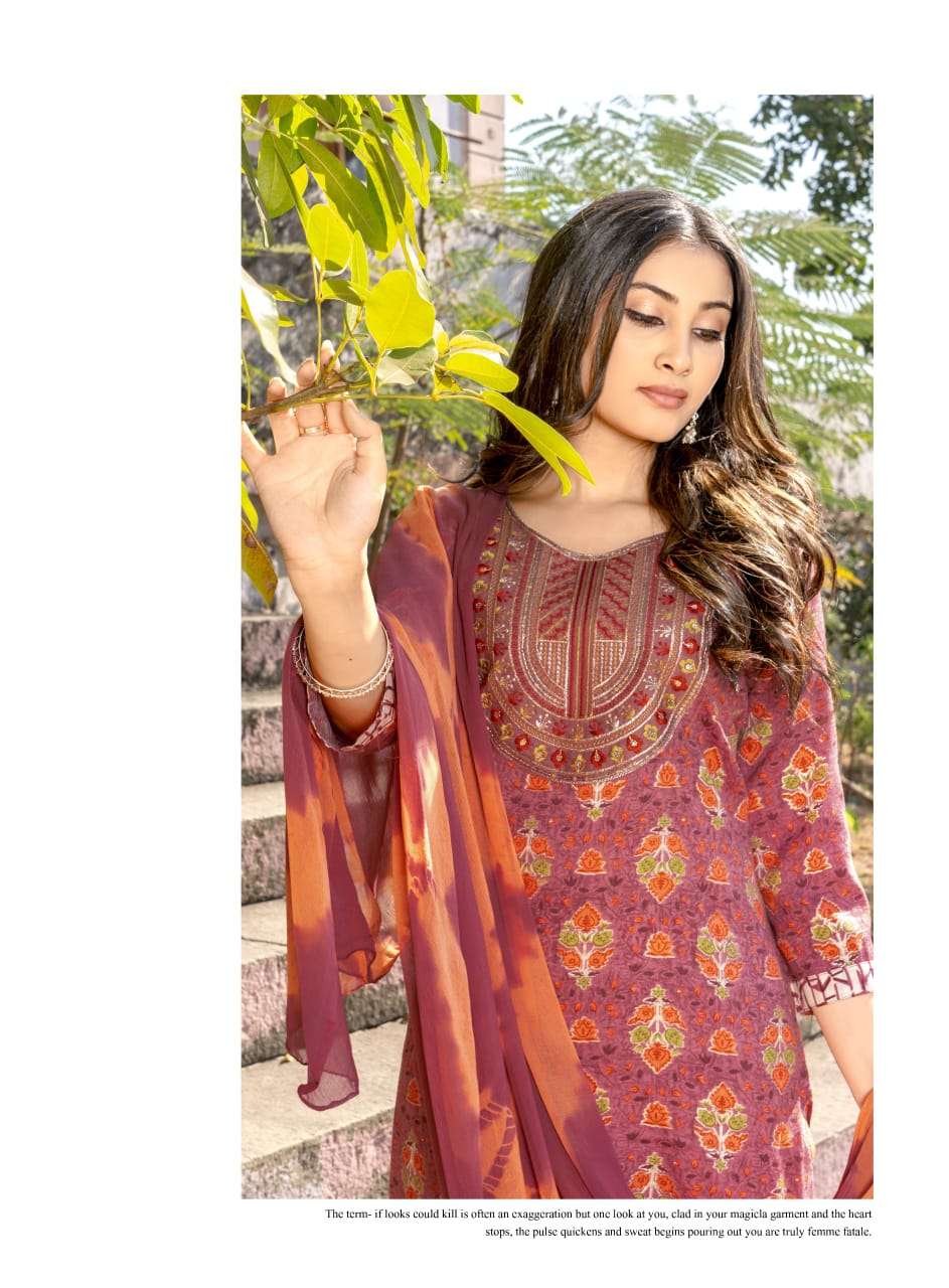 Mystic 9 Shagun Vol 28 Rayon Kurti Pant Dupatta Set