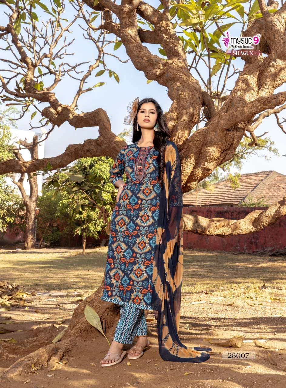 Mystic 9 Shagun Vol 28 Rayon Kurti Pant Dupatta Set