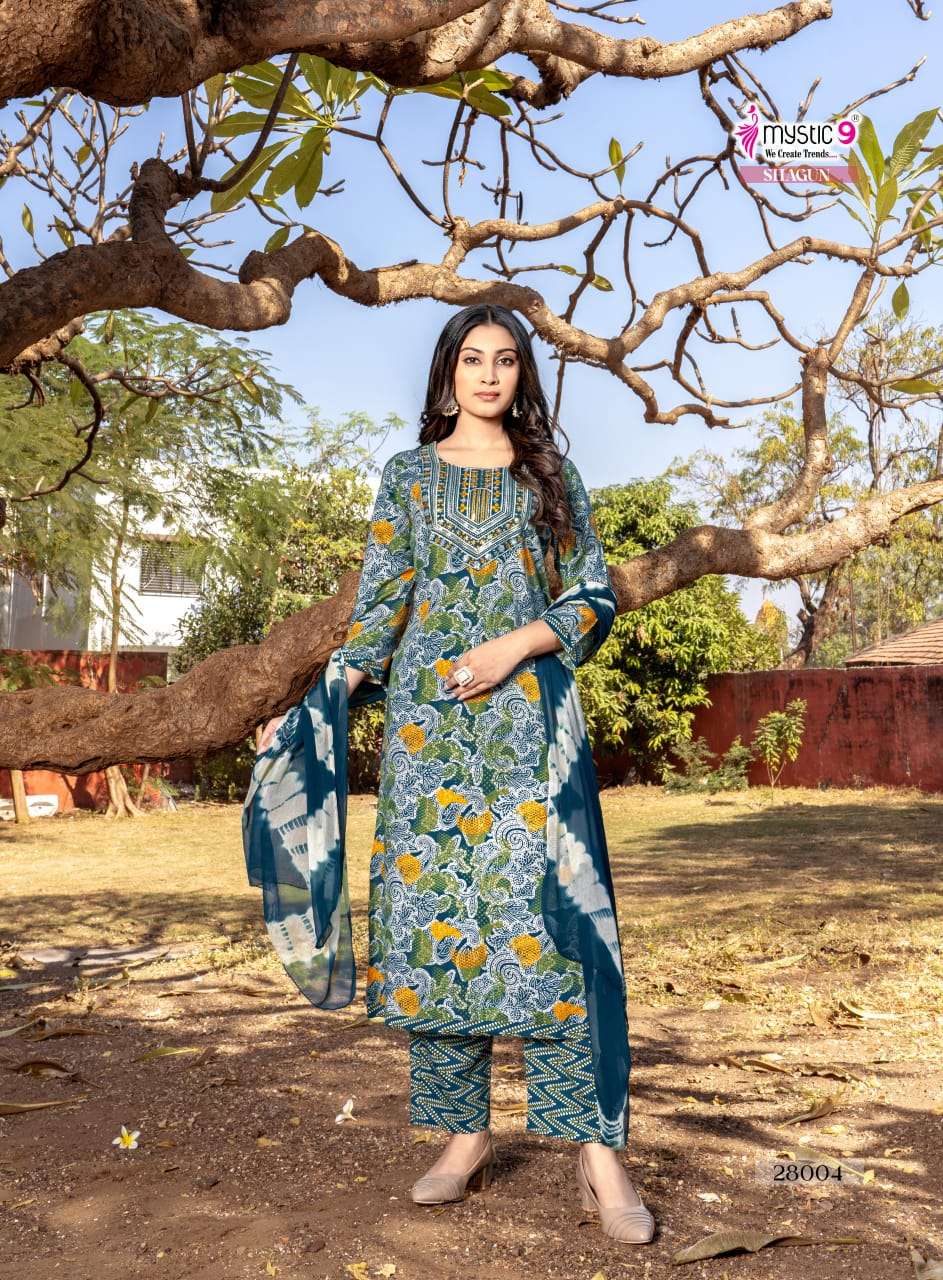 Mystic 9 Shagun Vol 28 Rayon Kurti Pant Dupatta Set