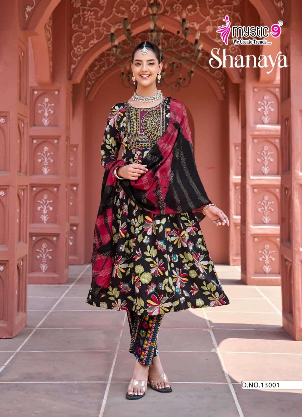 Mystic 9 Shanaya Vol 13 Rayon Embroidered Kurti Pant Dupatta Set - Amrah Wholesale