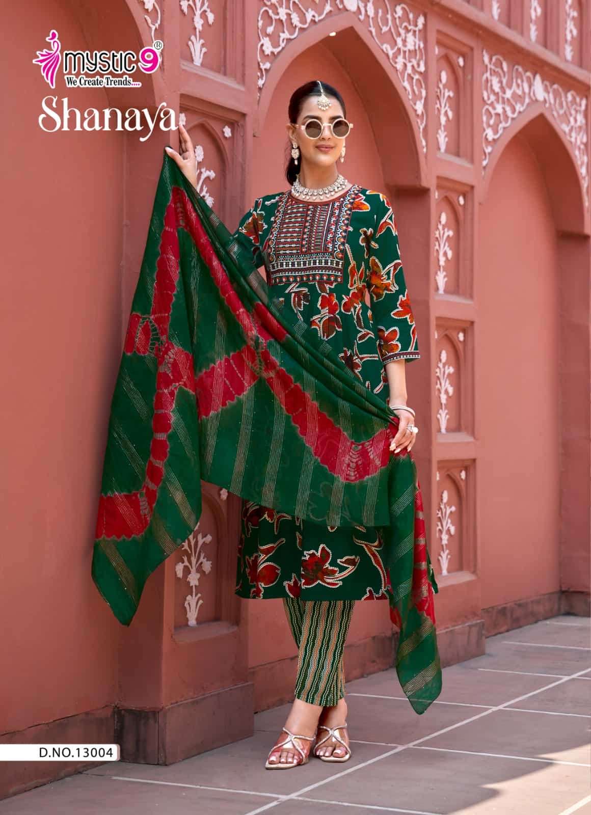 Mystic 9 Shanaya Vol 13 Rayon Embroidered Kurti Pant Dupatta Set - Amrah Wholesale