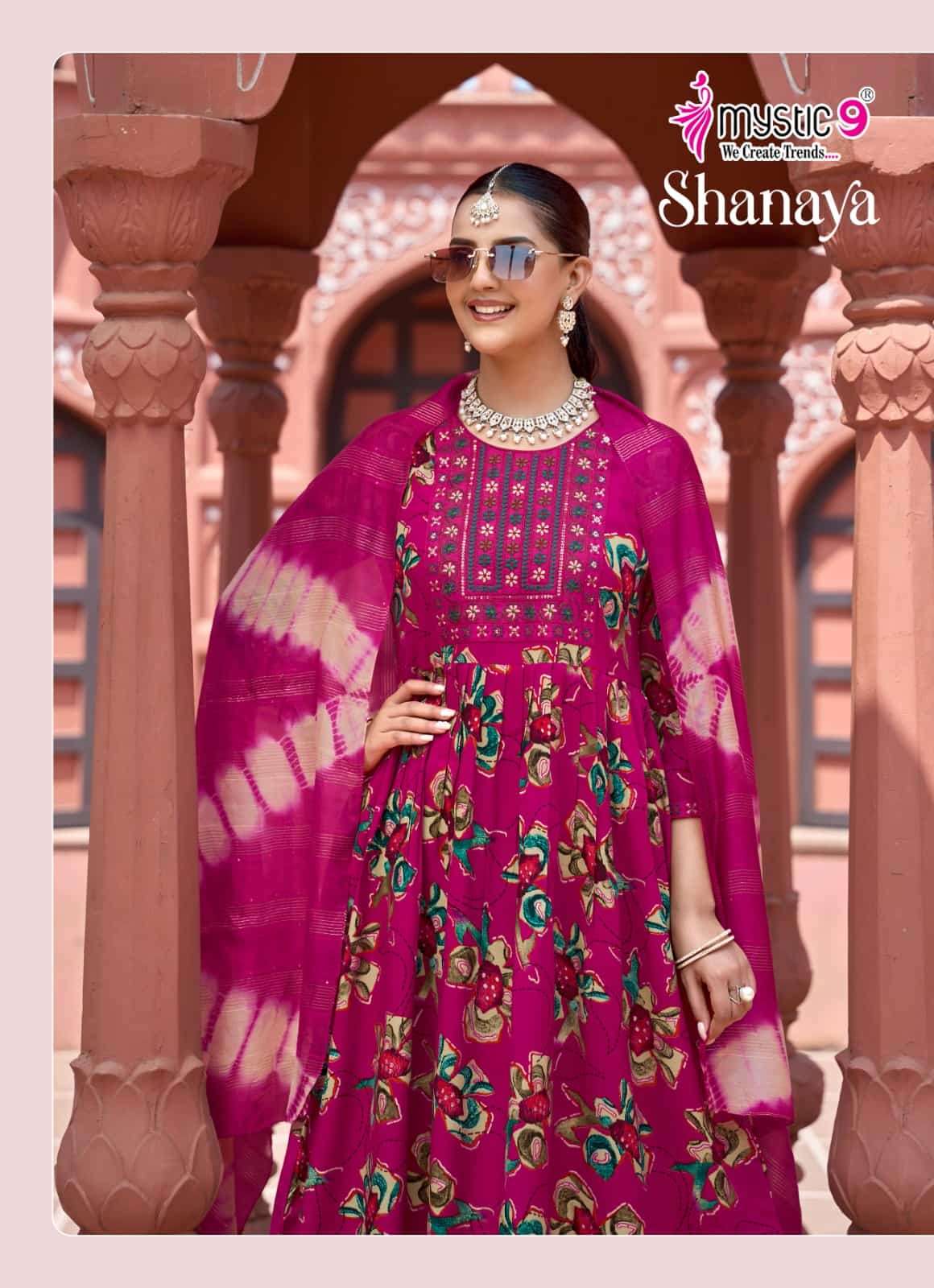 Mystic 9 Shanaya Vol 13 Rayon Embroidered Kurti Pant Dupatta Set - Amrah Wholesale