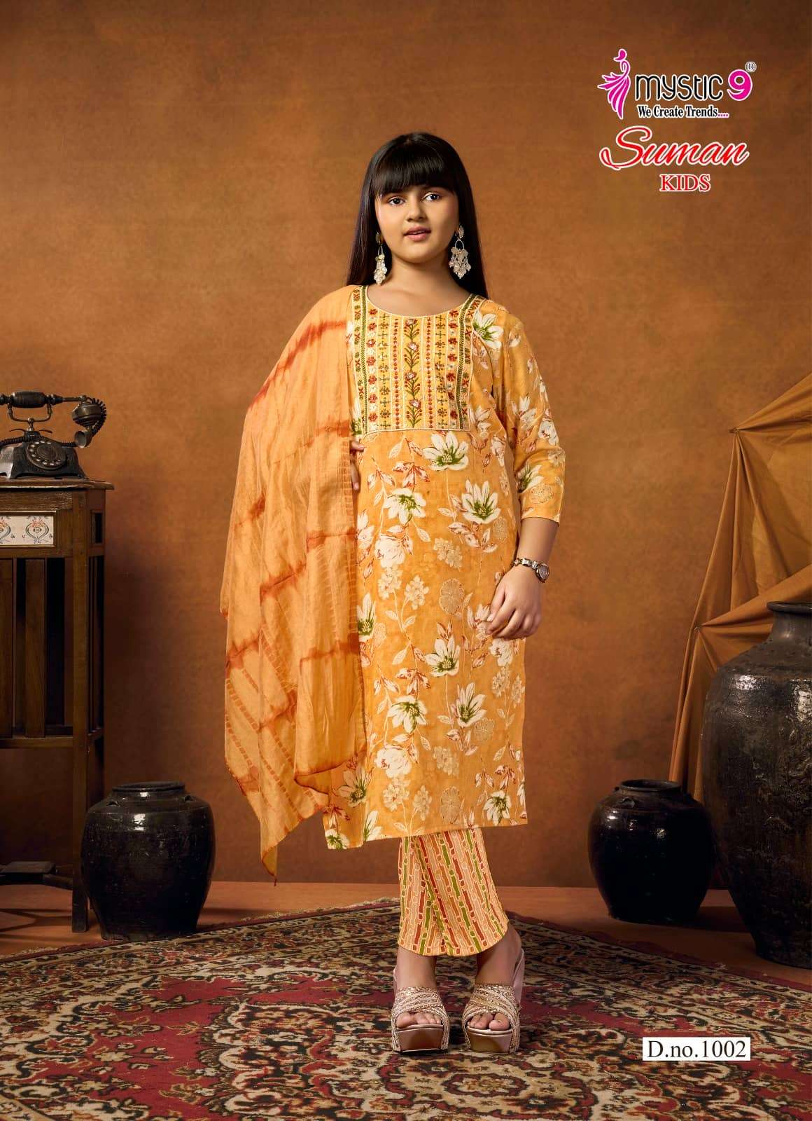 Mystic 9 Suman Kids Vol 1 Rayon Embroidered Girls Ethnic Dress