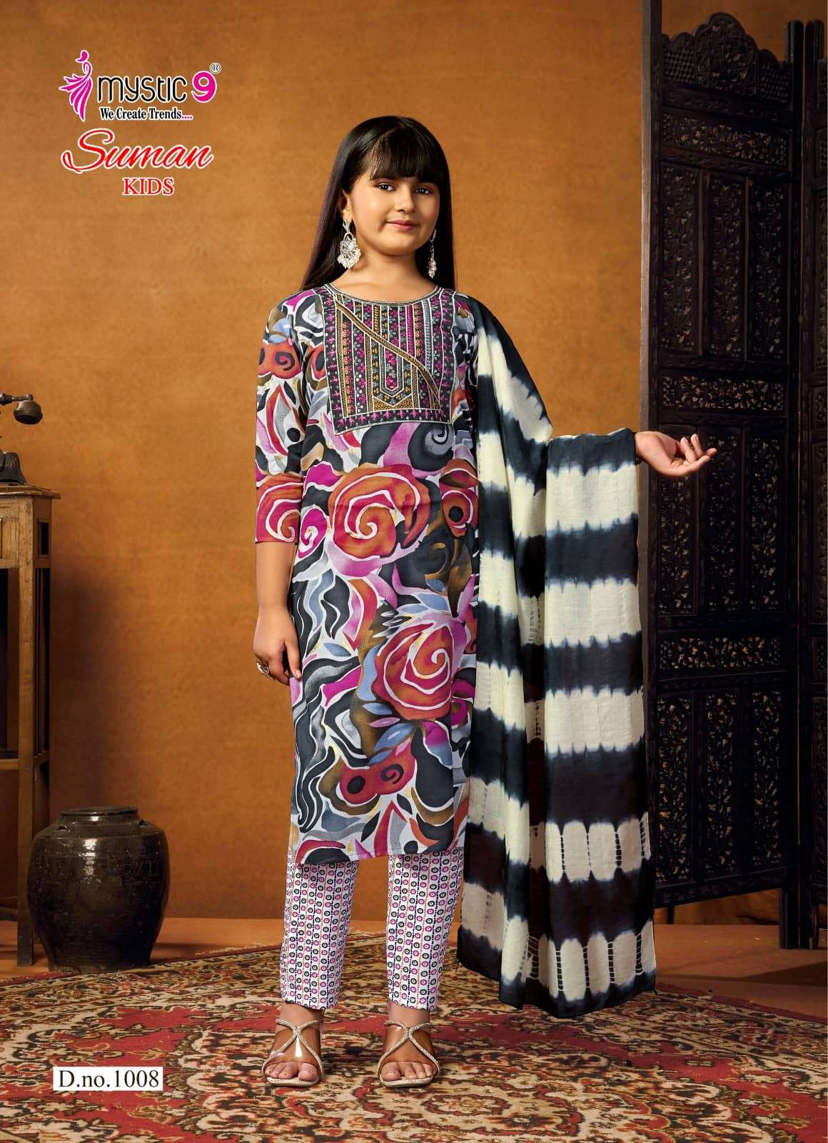 Mystic 9 Suman Kids Vol 1 Rayon Embroidered Girls Ethnic Dress