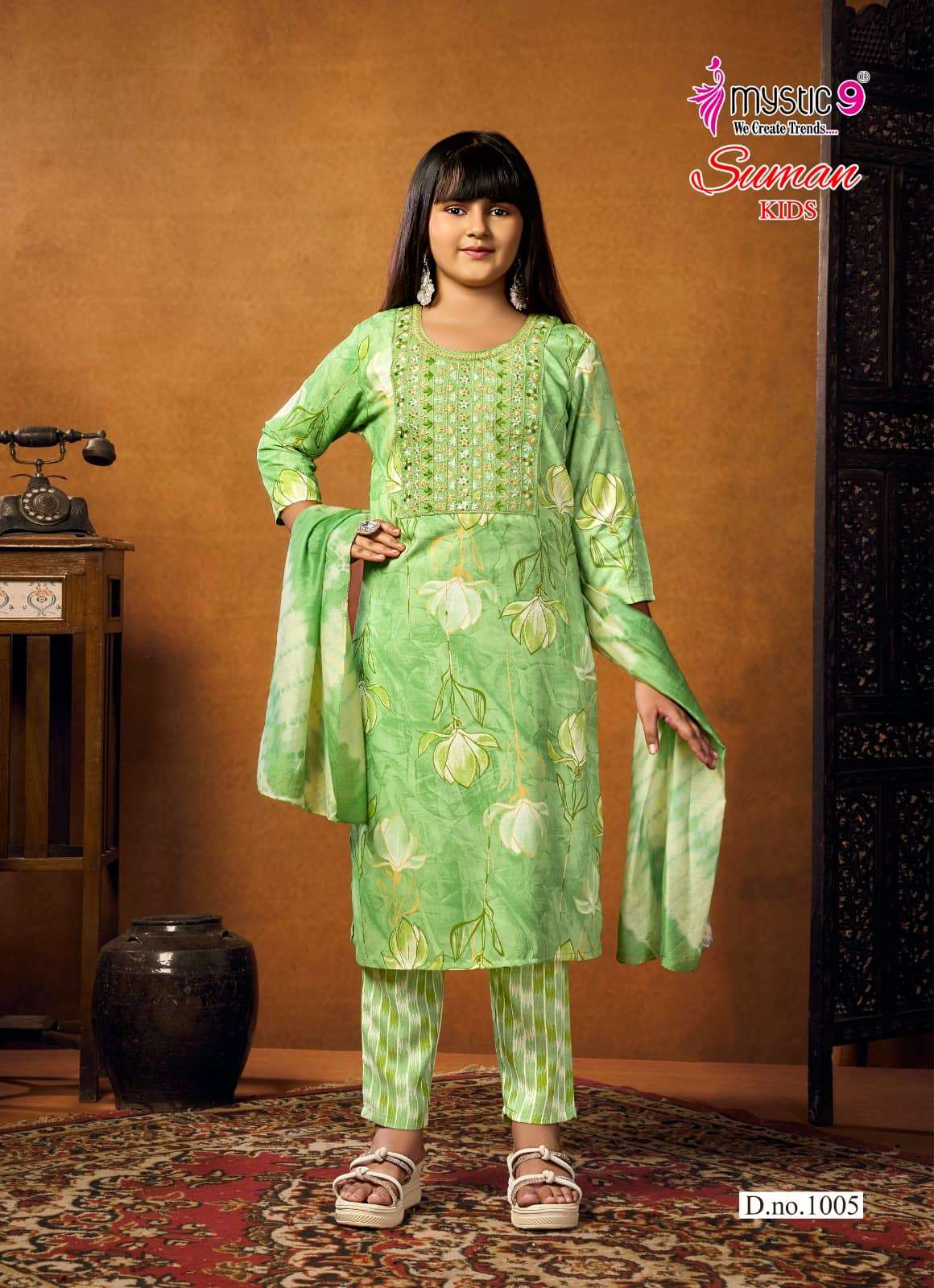 Mystic 9 Suman Kids Vol 1 Rayon Embroidered Girls Ethnic Dress