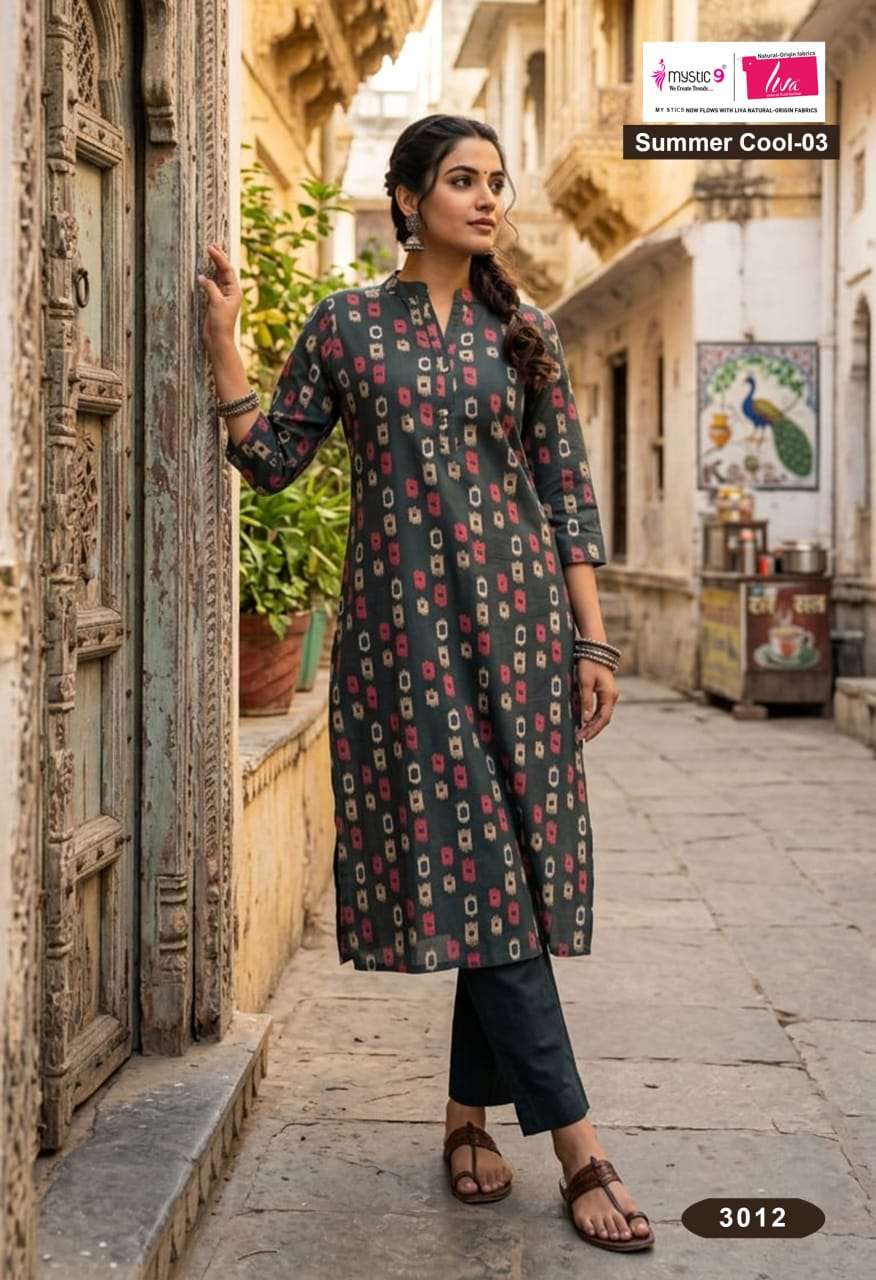 Mystic 9 Summer Cool Vol 3 Cambric Cotton Printed Kurti - Amrah Wholesale