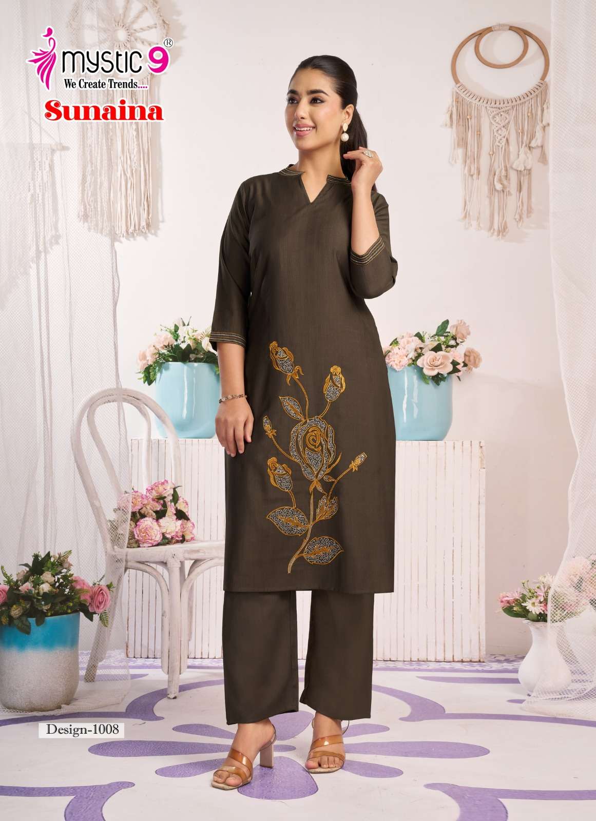 Mystic 9 Sunaina Vertican Embroidered Co Ord Set - Amrah Wholesale