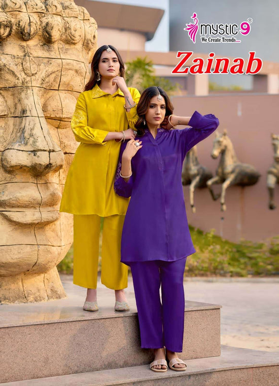 Mystic 9 Zainab Vol 1 Premium Satin Co-Ord Set Wholesale Price