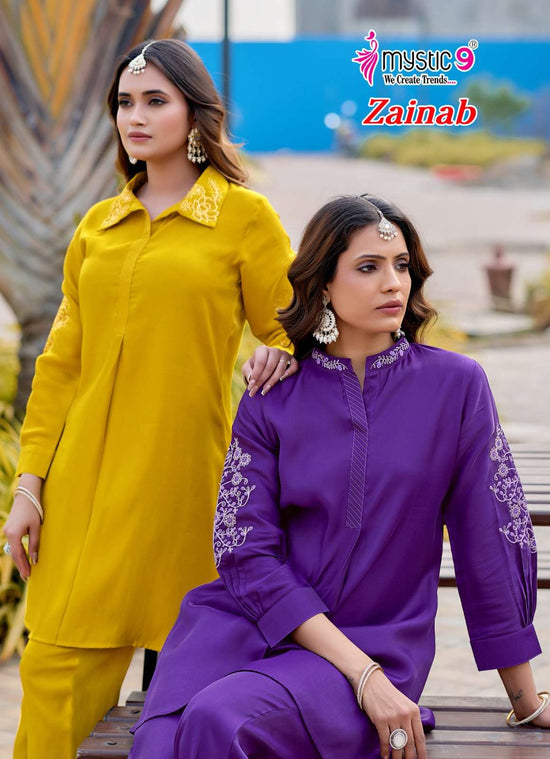 Mystic 9 Zainab Vol 1 Premium Satin Co-Ord Set Wholesale Price