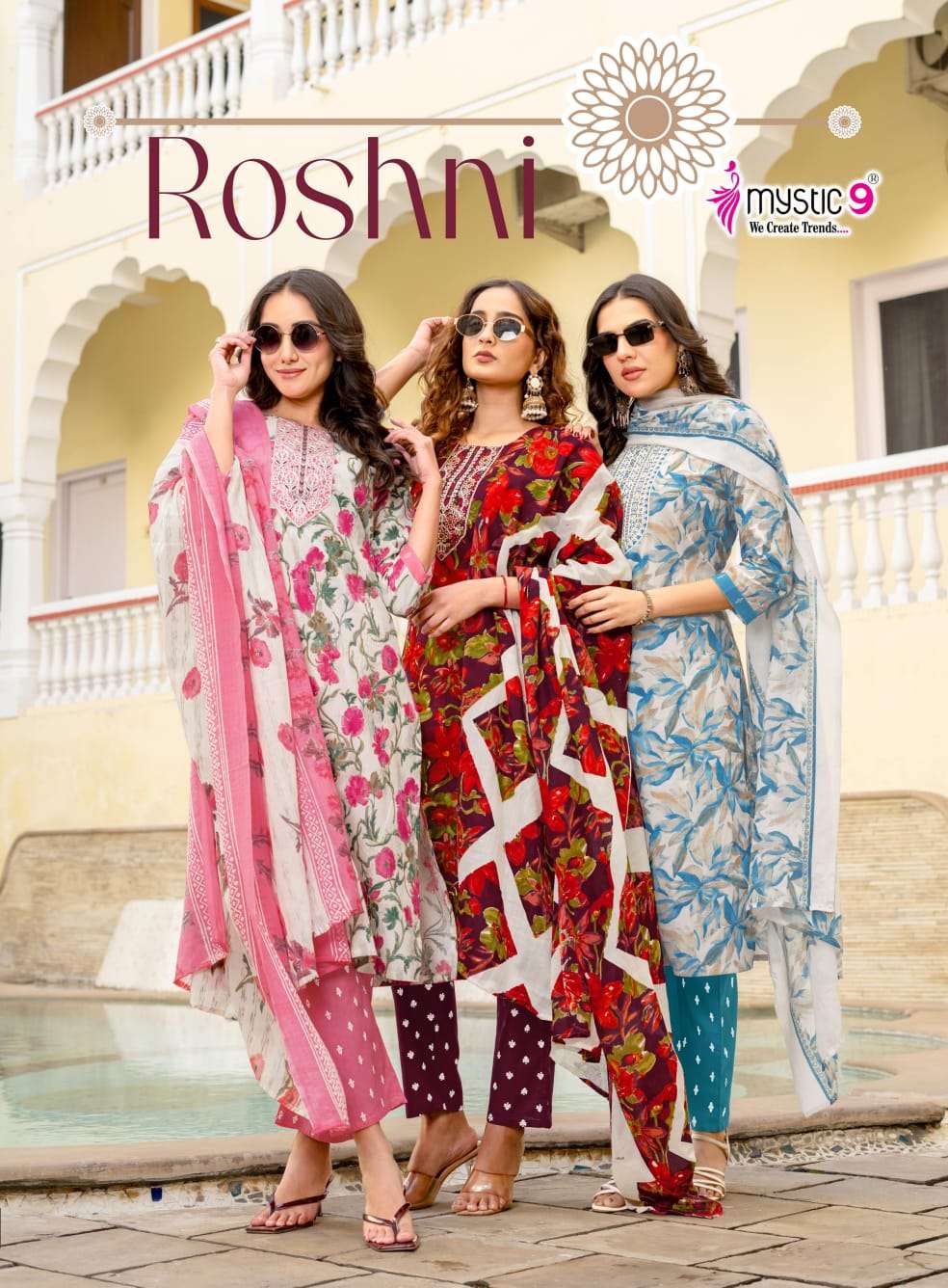 Mystic 9 Roshni Vol 1 Cotton Kurti Pant Dupatta Set - Amrah Wholesale