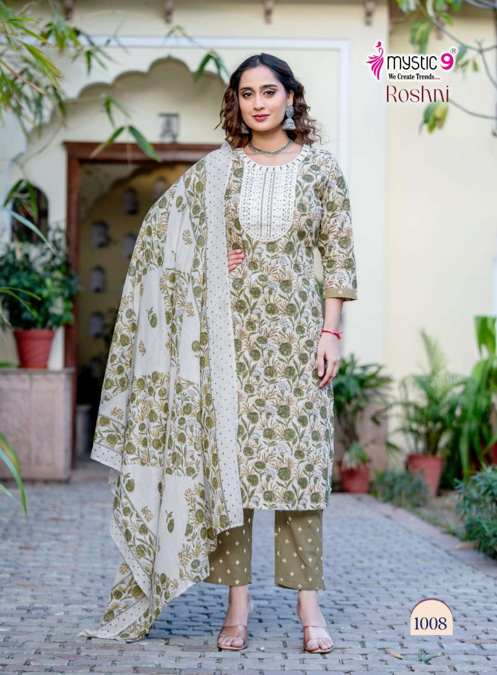 Mystic 9 Roshni Vol 1 Cotton Kurti Pant Dupatta Set - Amrah Wholesale