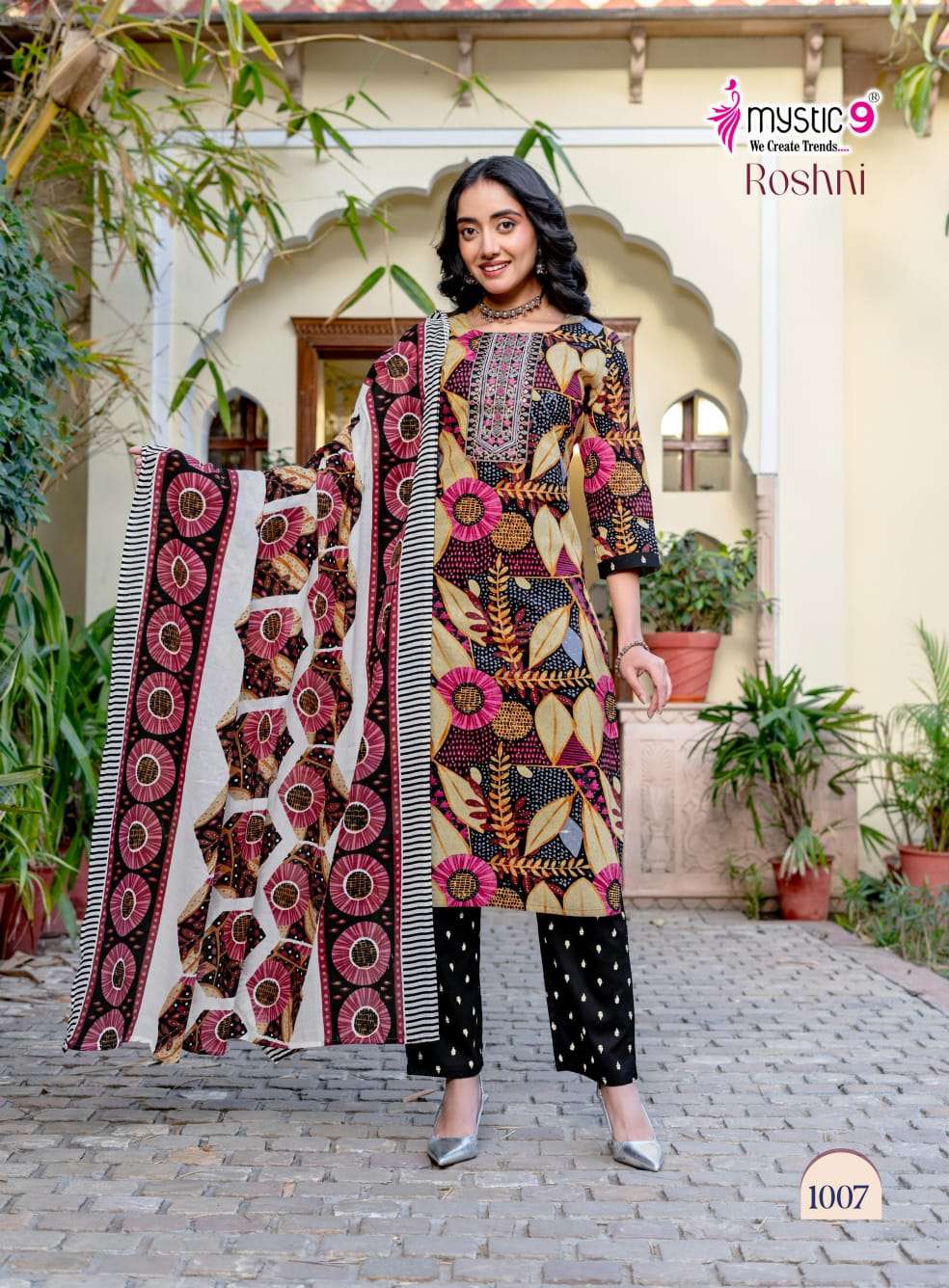 Mystic 9 Roshni Vol 1 Cotton Kurti Pant Dupatta Set - Amrah Wholesale